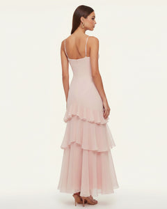Orchid Embroidered Ruffled One-Shoulder Maxi Dress - Blush Pink