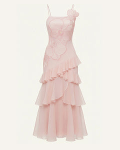 Orchid Embroidered Ruffled One-Shoulder Maxi Dress - Blush Pink