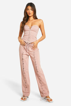 Lace Up Curved Hem Denim Corset