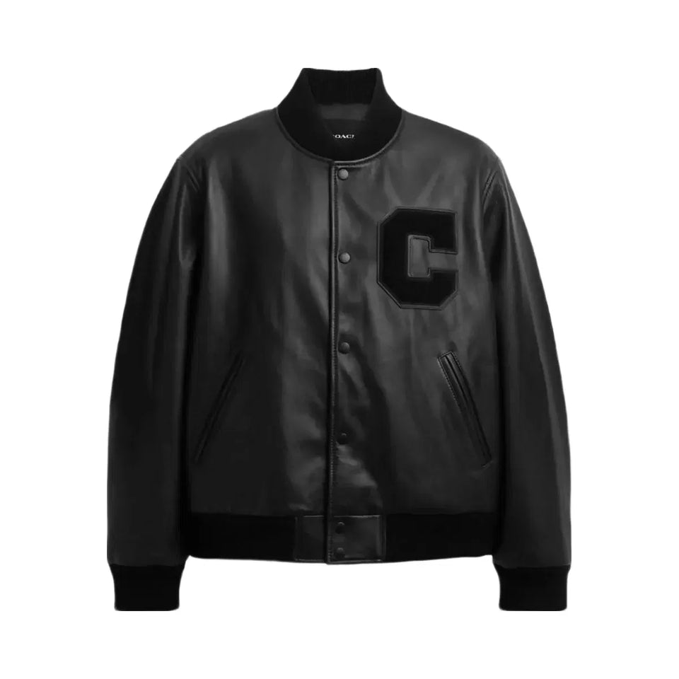 Coach Leather Varsity Jacket Black Black