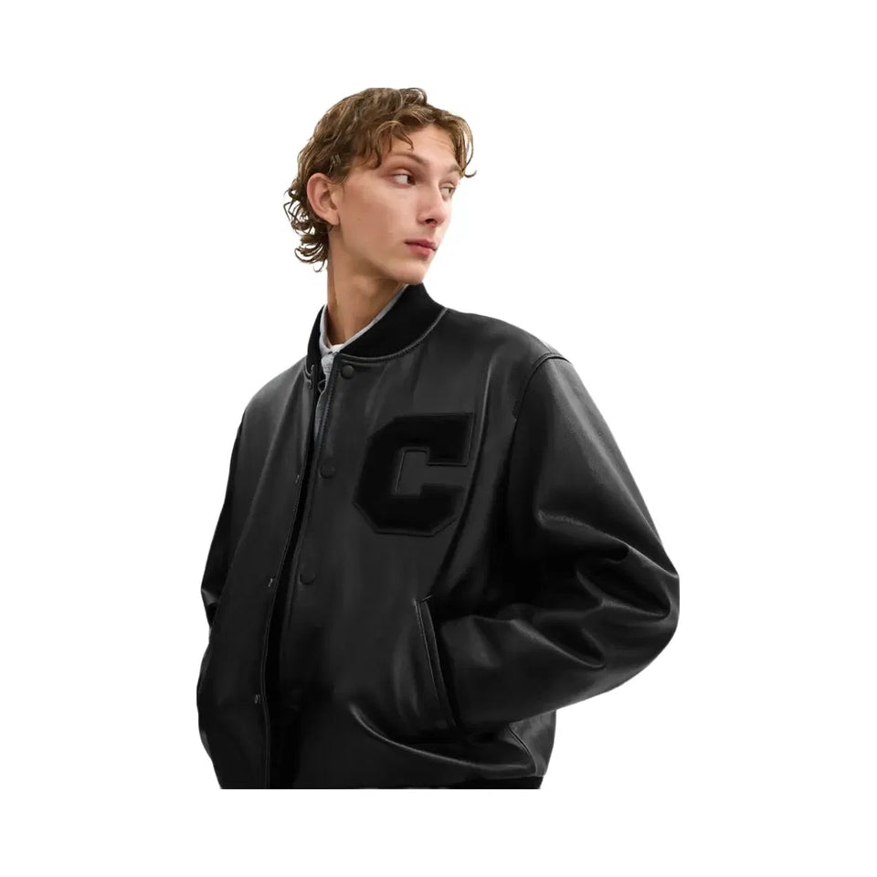 Coach Leather Varsity Jacket Black Black