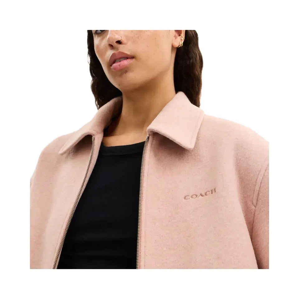 Coach Zip Front Wool Jacket Blush