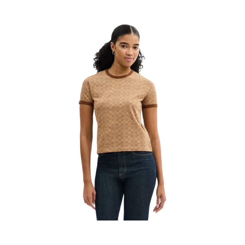 Coach Signature Ringer T-Shirt Tan Signature