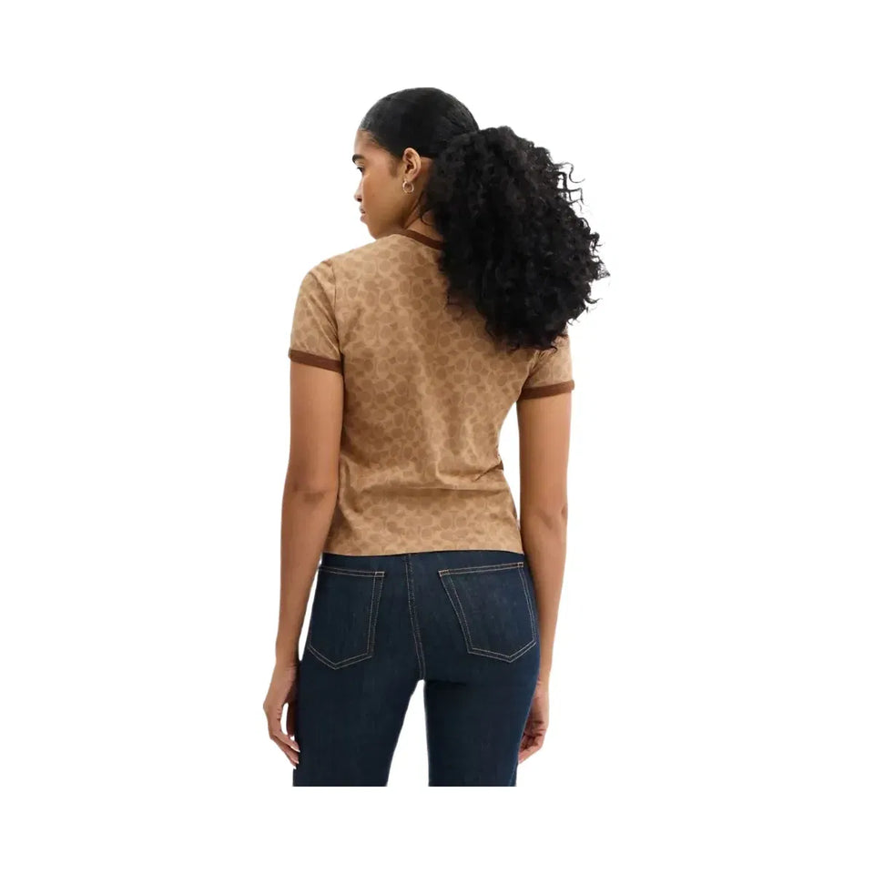 Coach Signature Ringer T-Shirt Tan Signature