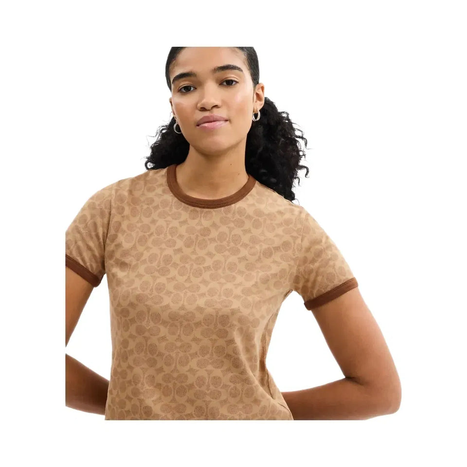 Coach Signature Ringer T-Shirt Tan Signature