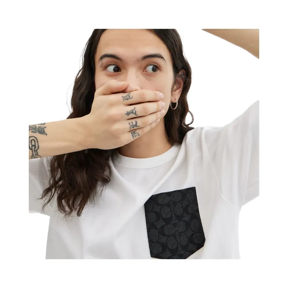 Coach Essential Pocket T-Shirt White Charcoal Signature