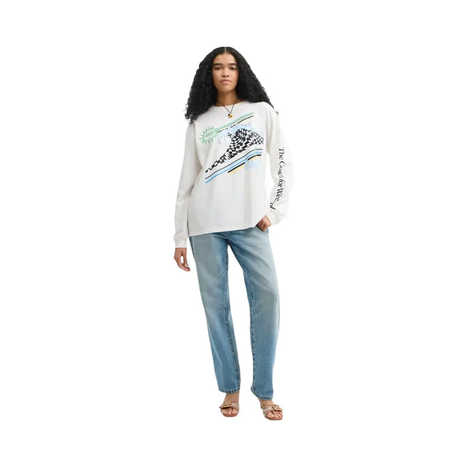 Coach Surf Long Sleeve Relaxed T-Shirt In Organic Cotton White