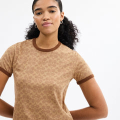 Coach Signature Ringer T-Shirt In Organic Cotton Tan Signature