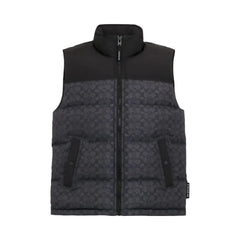 Coach Signature Down Vest In Recycled Polyester Charcoal Signature
