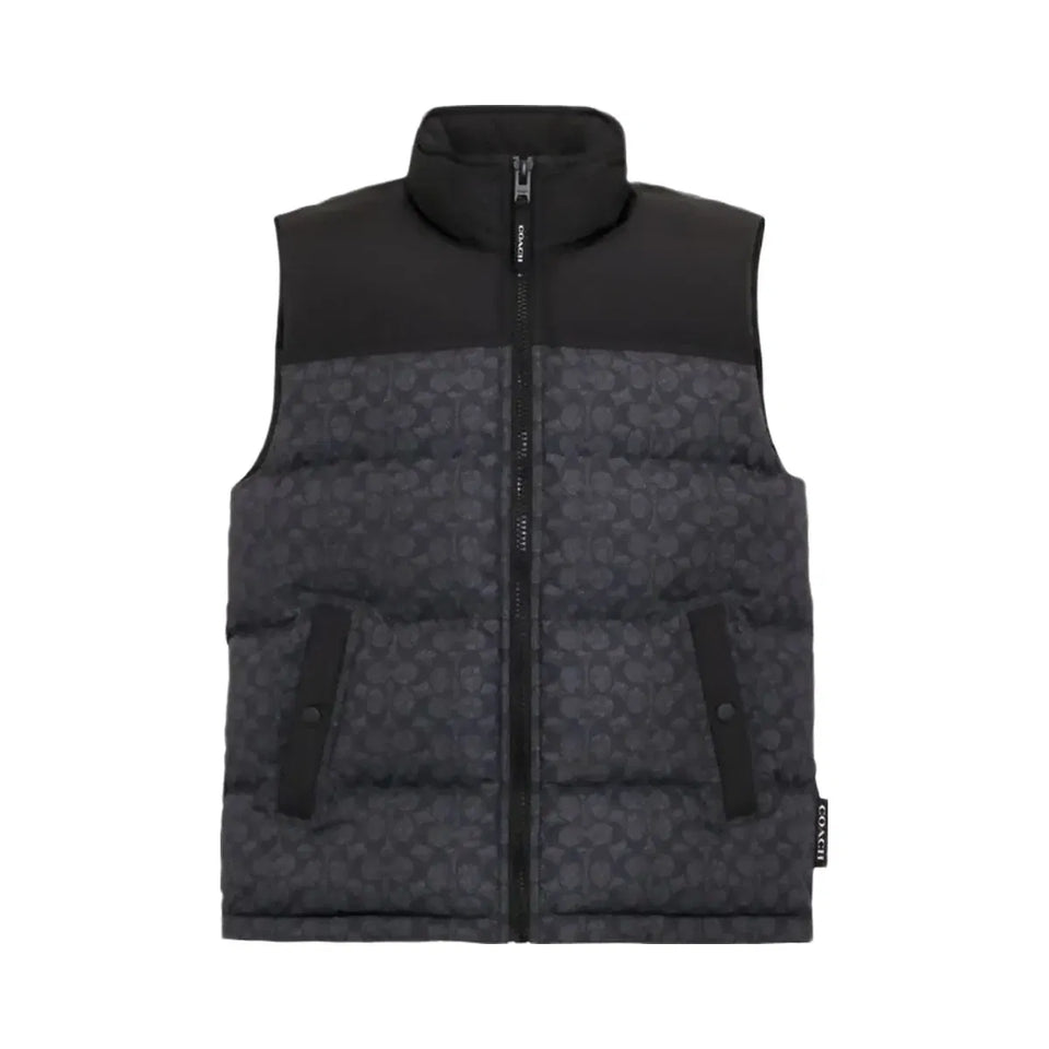 Coach Signature Down Vest In Recycled Polyester Charcoal Signature