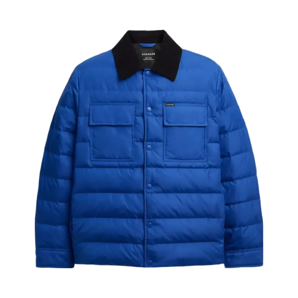 Coach Lightweight Shirt Down Jacket In Recycled Polyester Blue
