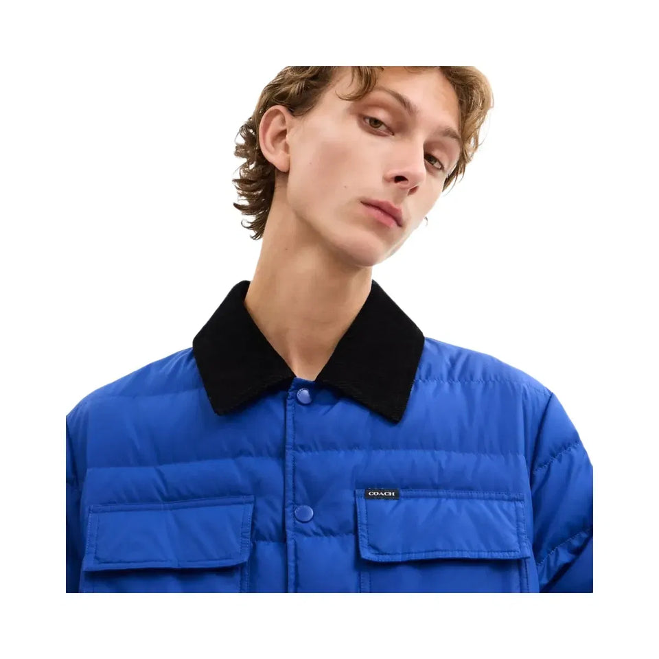 Coach Lightweight Shirt Down Jacket In Recycled Polyester Blue