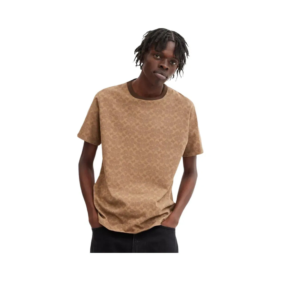 Coach Signature T-Shirt In Organic Cotton Tan Signature