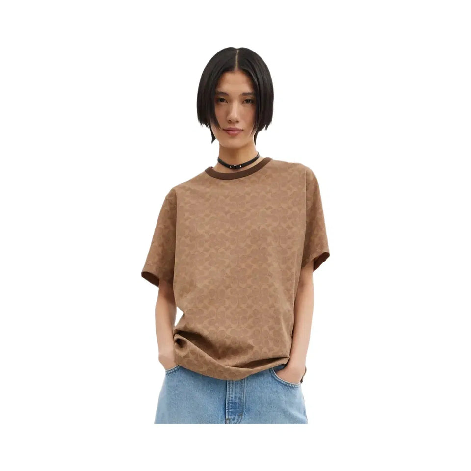 Coach Signature T-Shirt In Organic Cotton Tan Signature