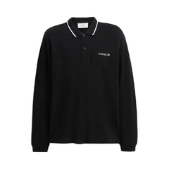 Coach Signature Trim Long Sleeve Polo In Regenerative Cotton Black