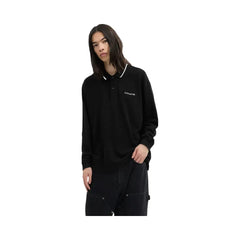 Coach Signature Trim Long Sleeve Polo In Regenerative Cotton Black