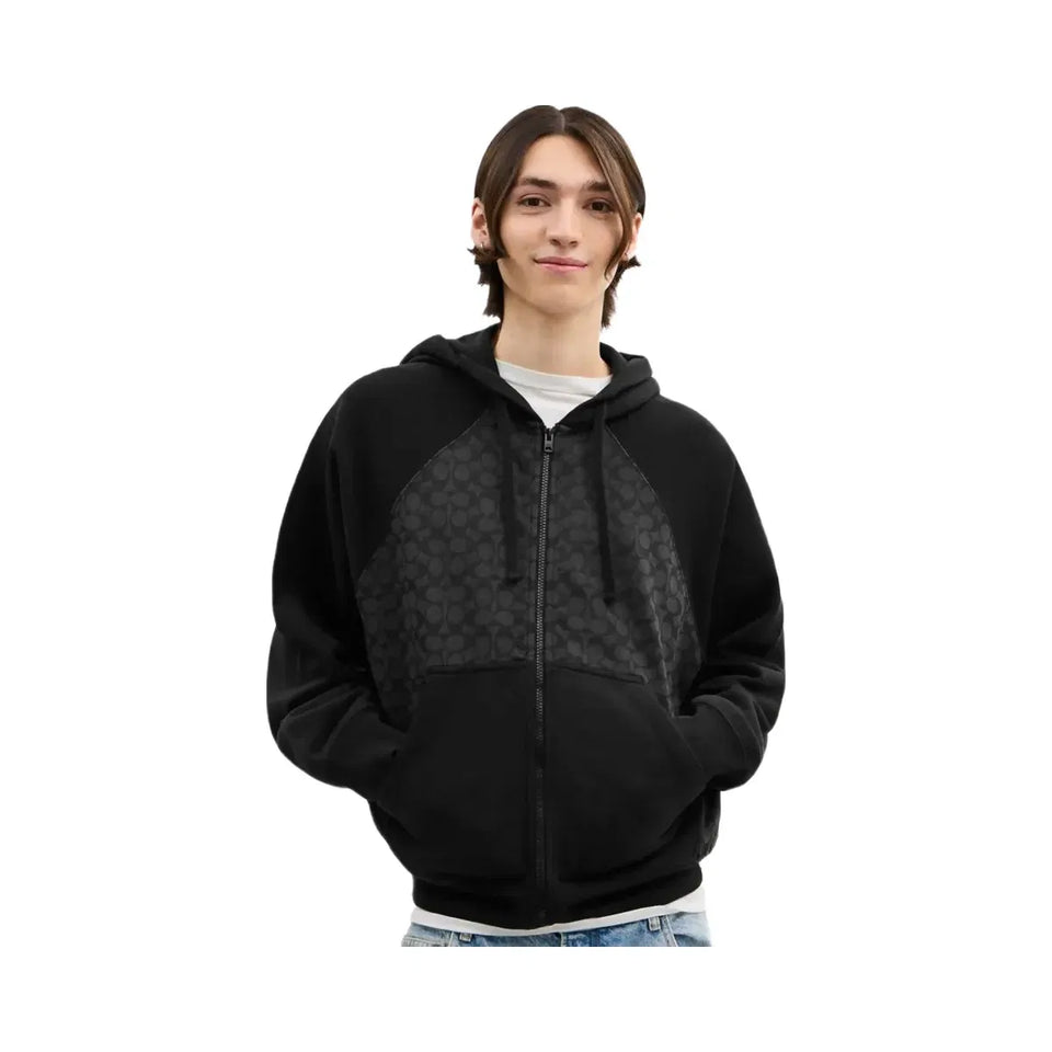 Coach Signature Full Zip Hoodie In Organic Cotton Charcoal Signature