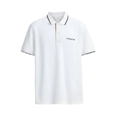 Coach Signature Trim Polo In Regenerative Cotton White