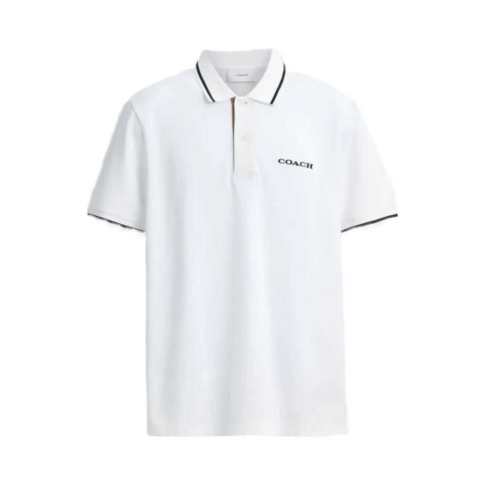 Coach Signature Trim Polo In Regenerative Cotton White
