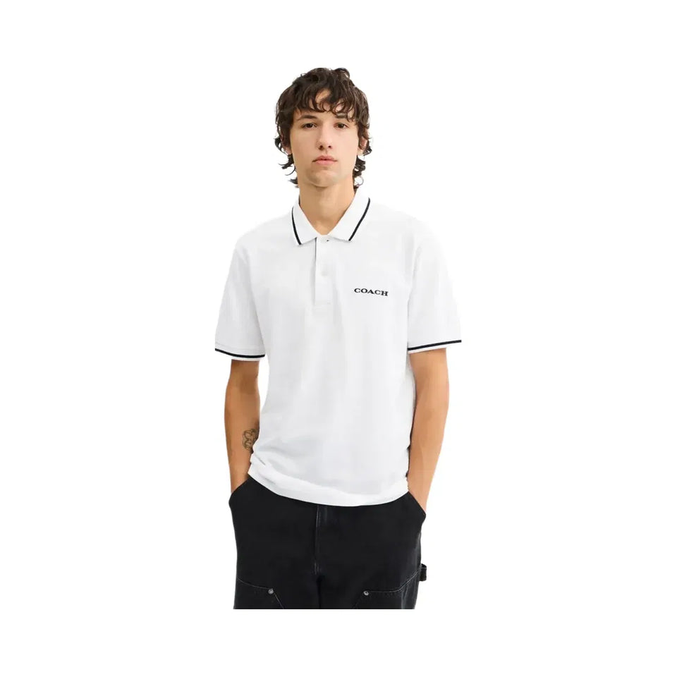 Coach Signature Trim Polo In Regenerative Cotton White