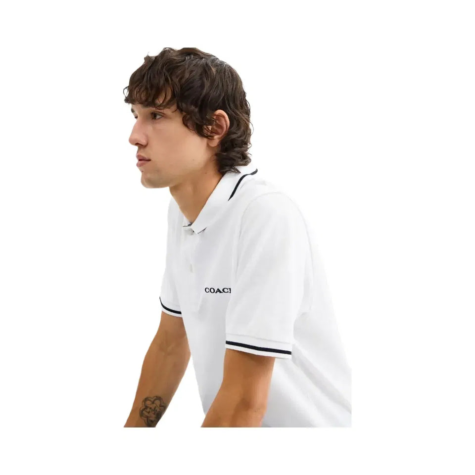 Coach Signature Trim Polo In Regenerative Cotton White