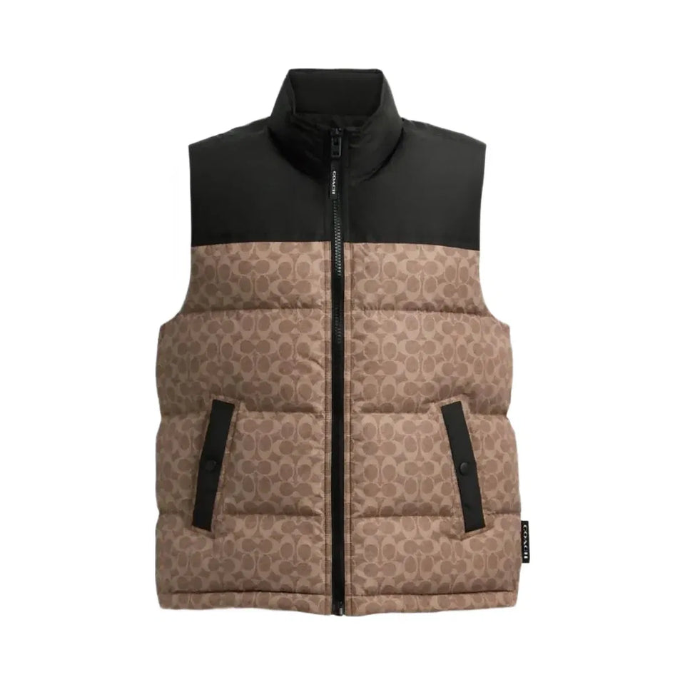 Coach Signature Down Vest In Recycled Polyester Tan Signature