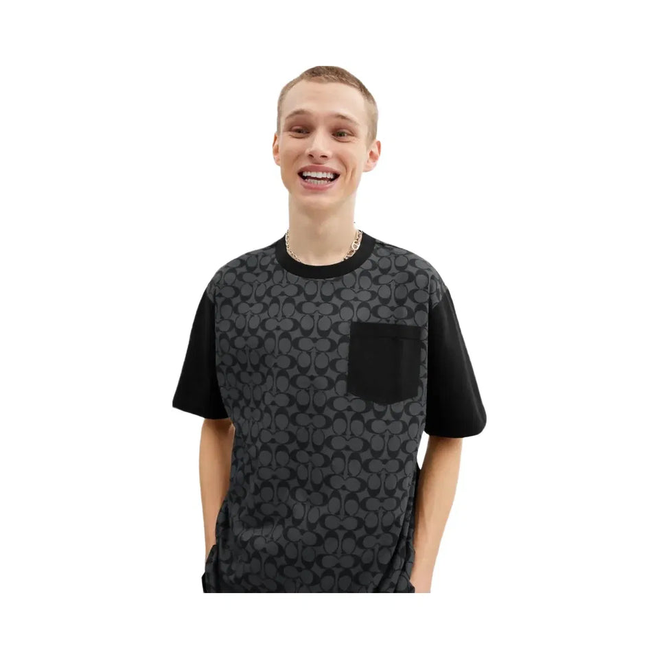 Coach Signature T-Shirt In Organic Cotton Charcoal Signature