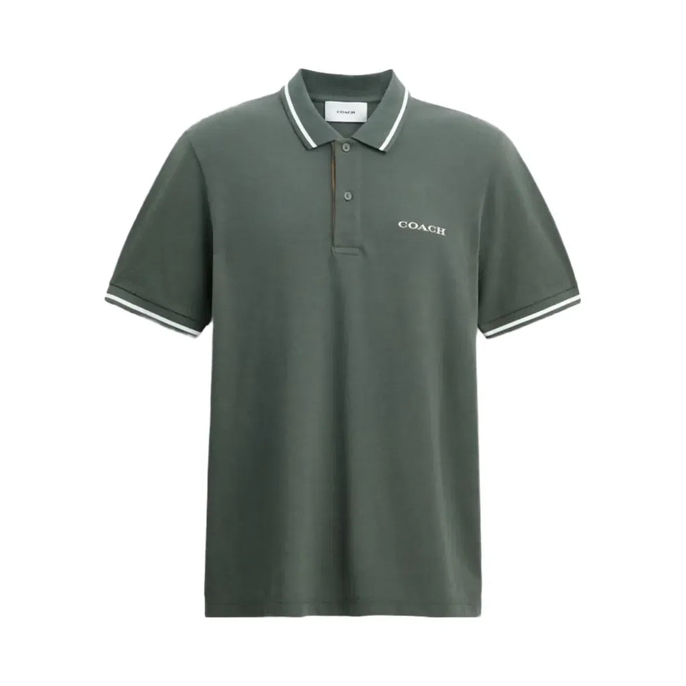Coach Signature Trim Polo In Regenerative Cotton Ivy
