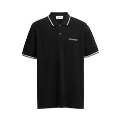 Coach Signature Trim Polo In Regenerative Cotton Black