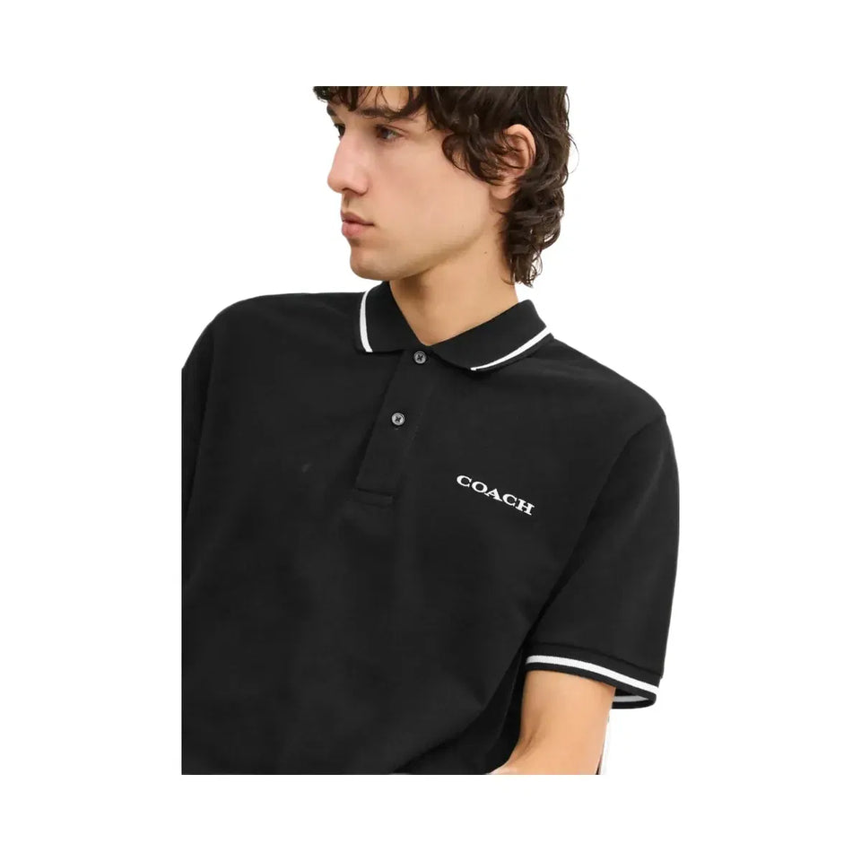 Coach Signature Trim Polo In Regenerative Cotton Black
