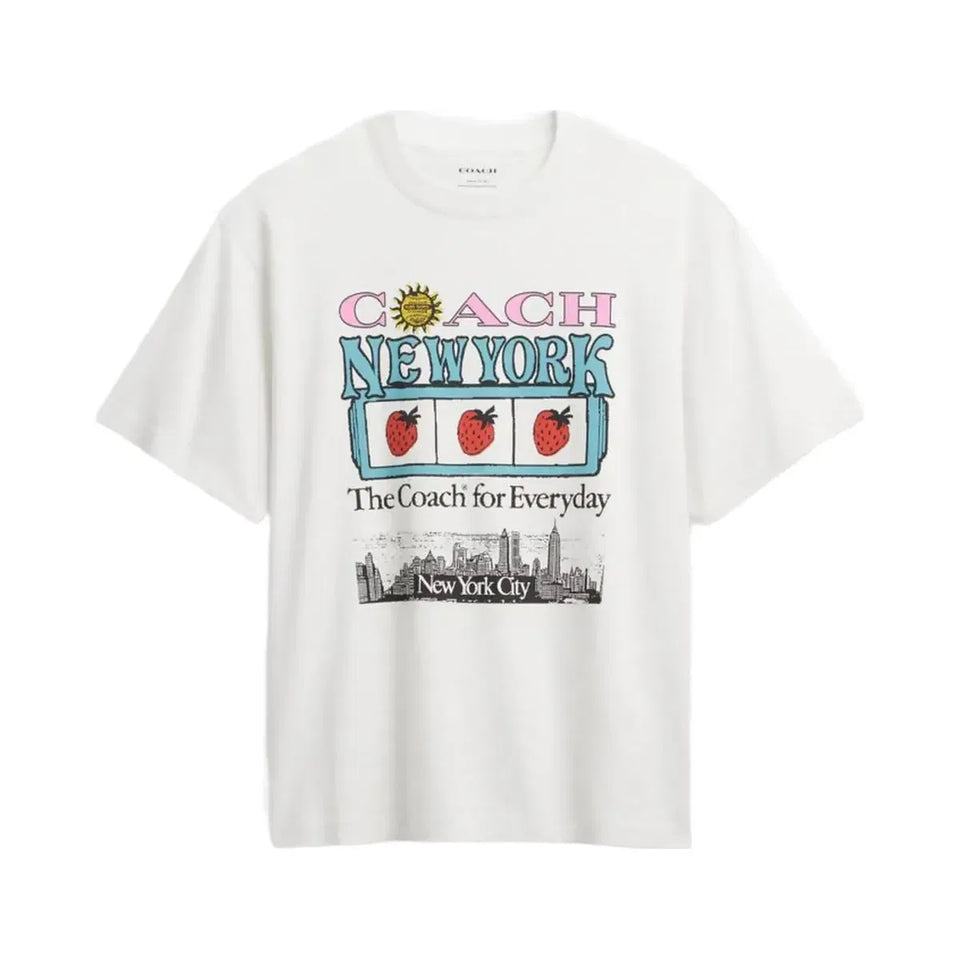 Coach New York Collage Relaxed T-Shirt In Organic Cotton White