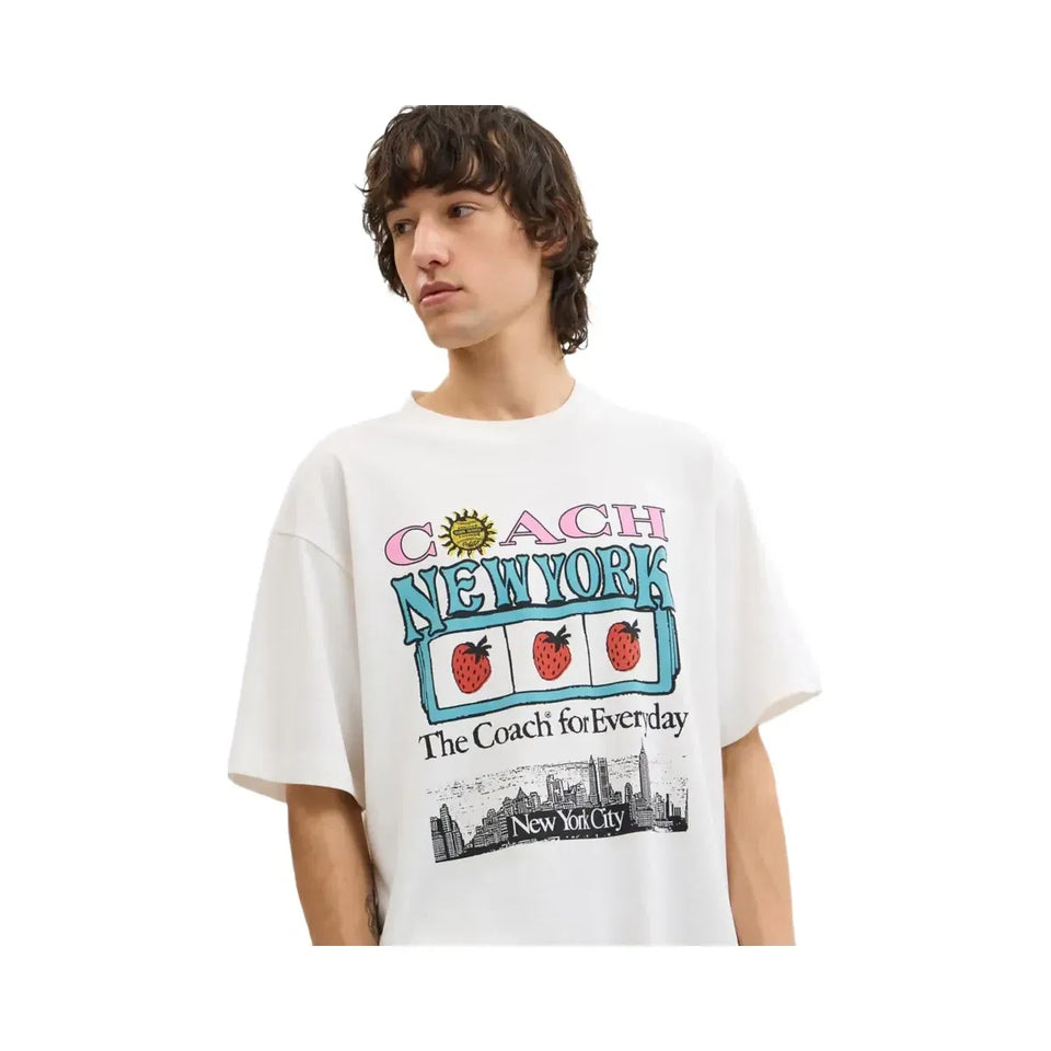 Coach New York Collage Relaxed T-Shirt In Organic Cotton White