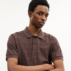 Coach Signature Polo In Organic Cotton Brown Signature