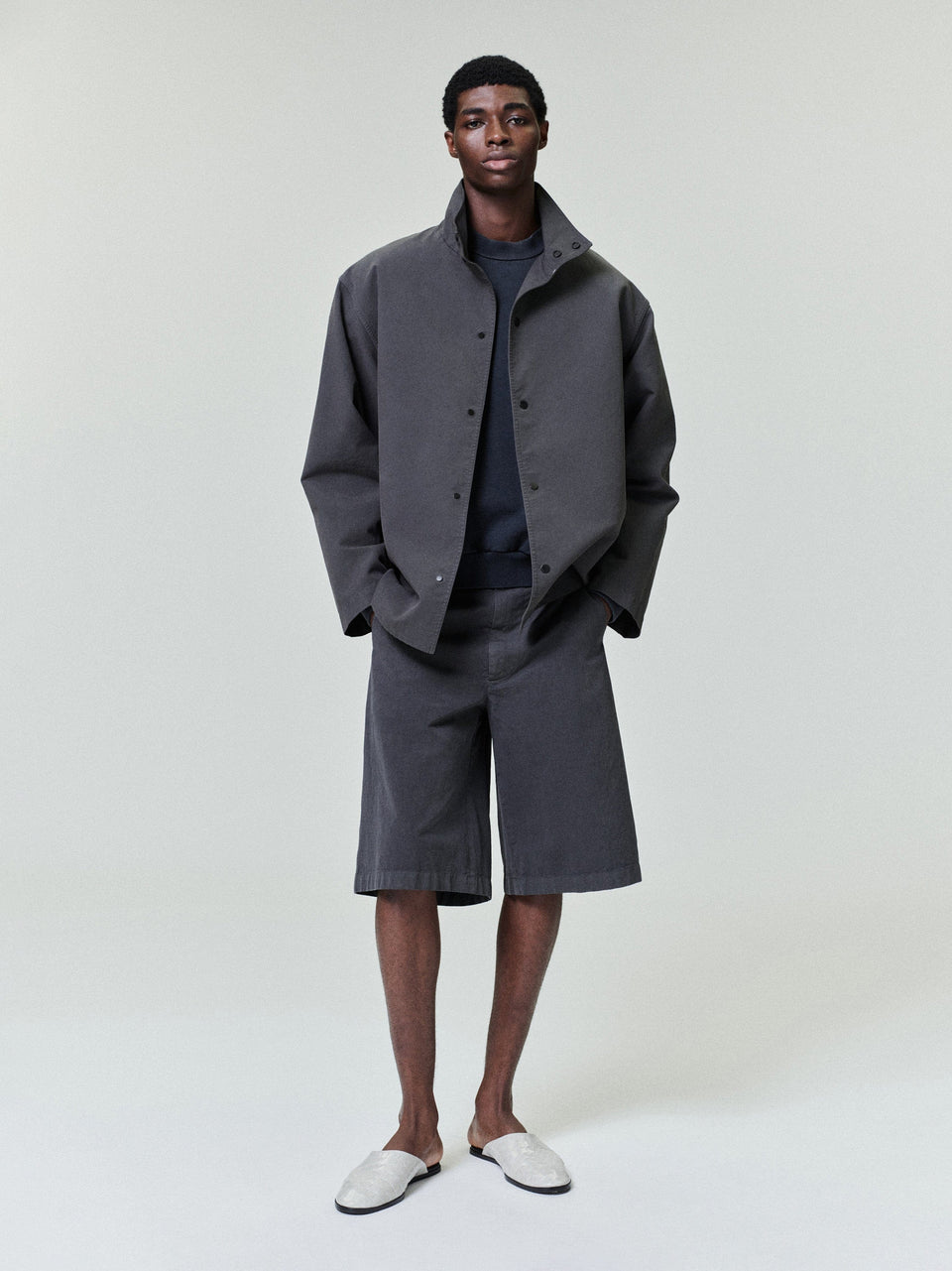 Essentials Garment Dyed Cotton Casual Short Dark Grey