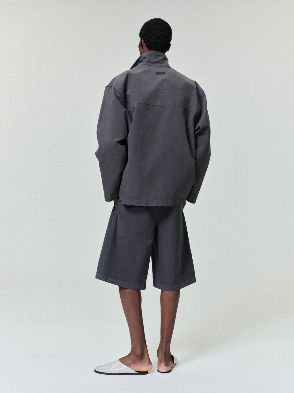 Essentials Garment Dyed Cotton Casual Short Dark Grey