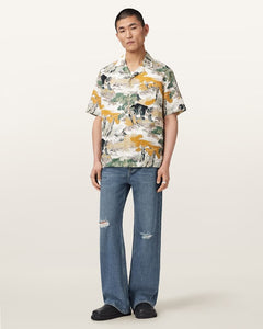 AllSaints Wader Short Sleeve Linen Blend Shirt Off White