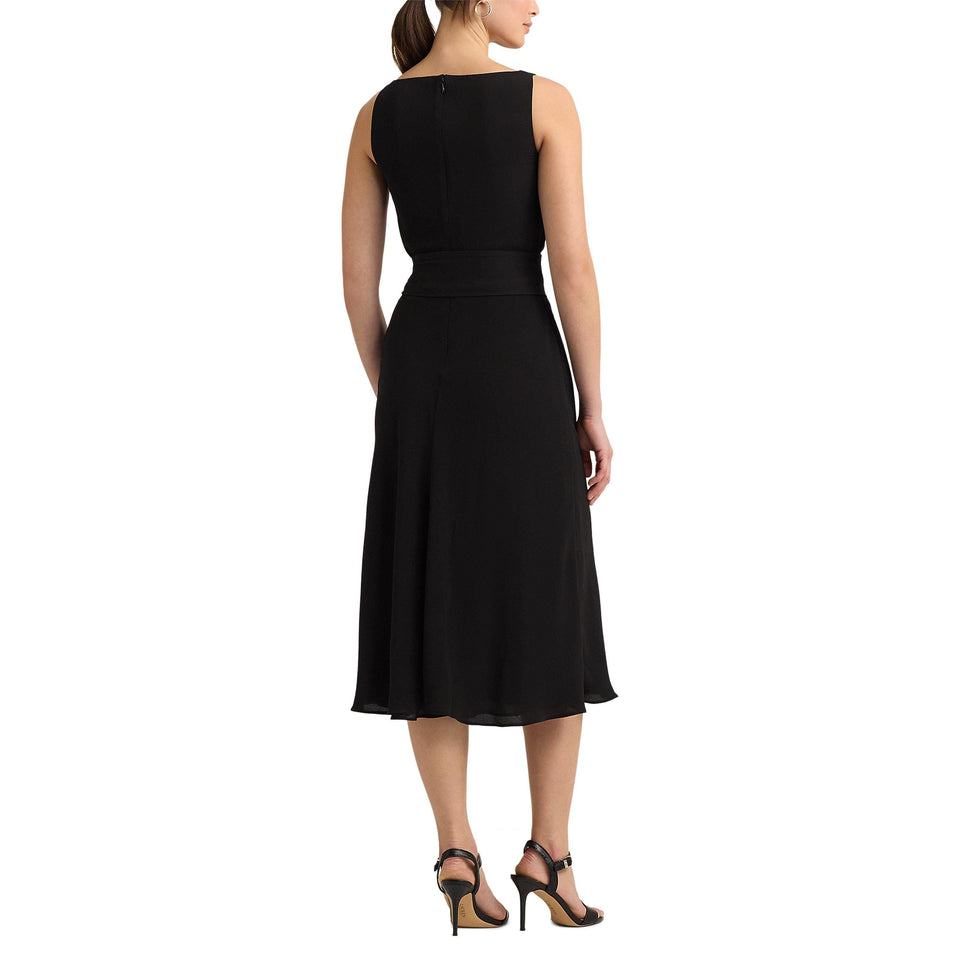 Belted Crepe Sleeveless Dress