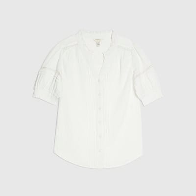 White Frill Collar Short Sleeve Blouse
