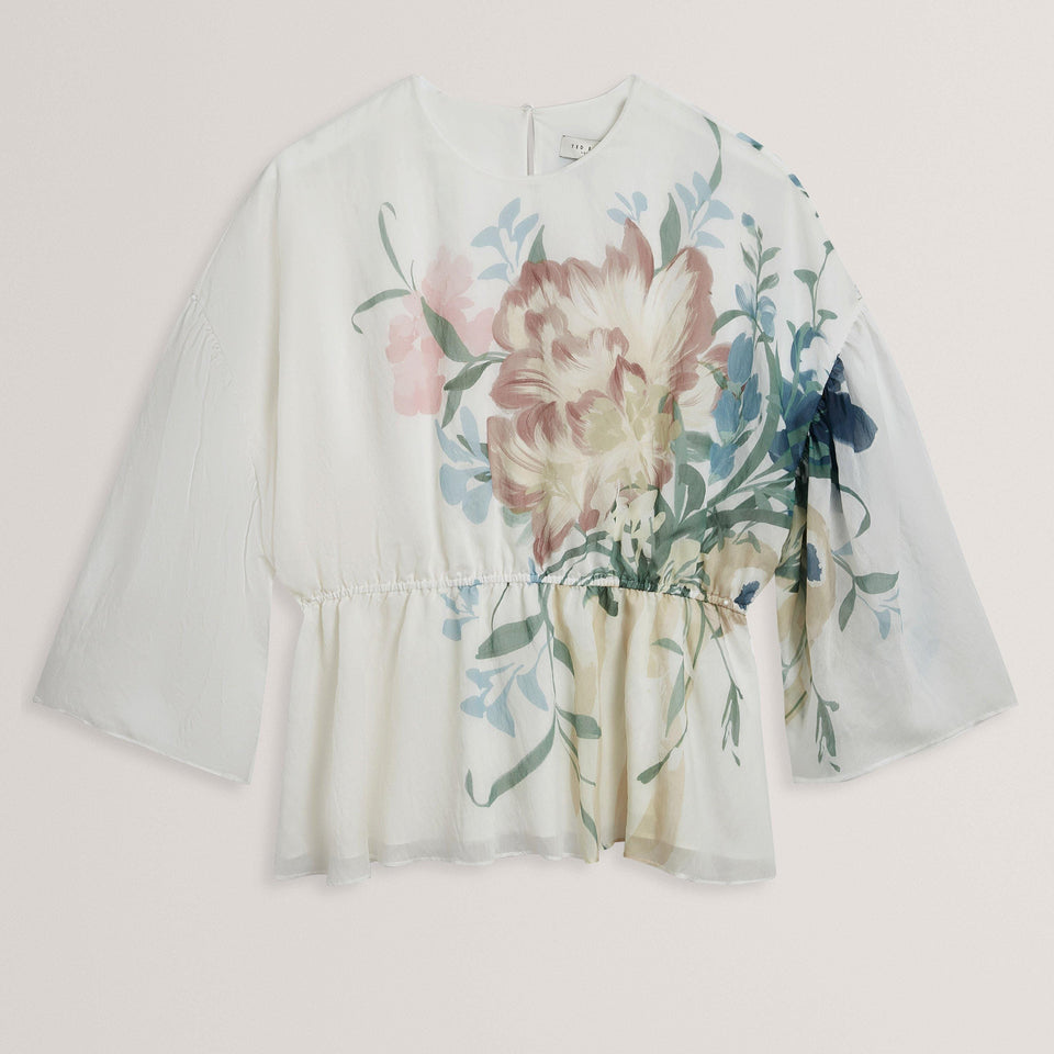 Ted Baker Soft Blooms Puff Sleeve Peplum Top