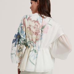 Ted Baker Soft Blooms Puff Sleeve Peplum Top