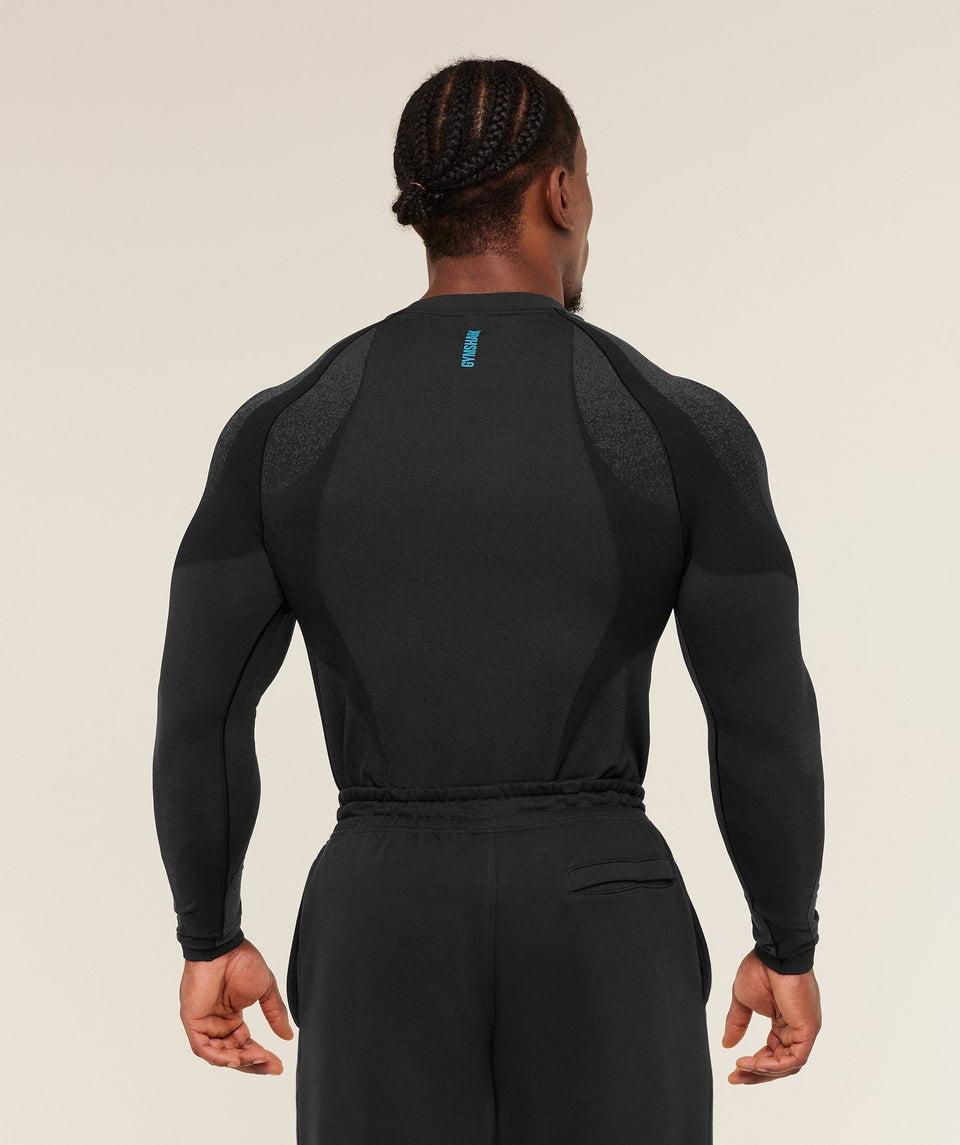 Gymshark Shadow Seamless Long Sleeve T-Shirt - Black/Brand Blue