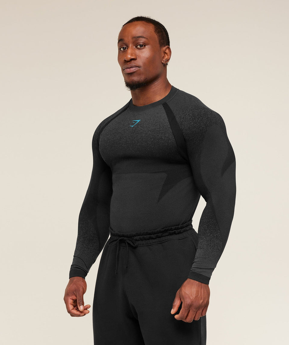 Gymshark Shadow Seamless Long Sleeve T-Shirt - Black/Brand Blue
