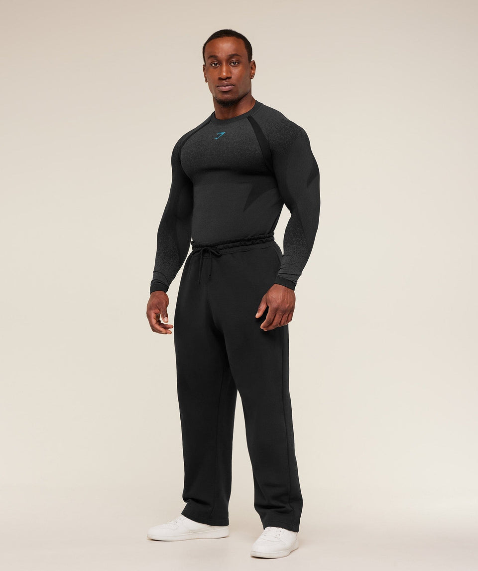 Gymshark Shadow Seamless Long Sleeve T-Shirt - Black/Brand Blue