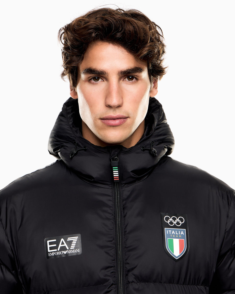 EA7 Padded top in ripstop with hood and Italia print Olympics