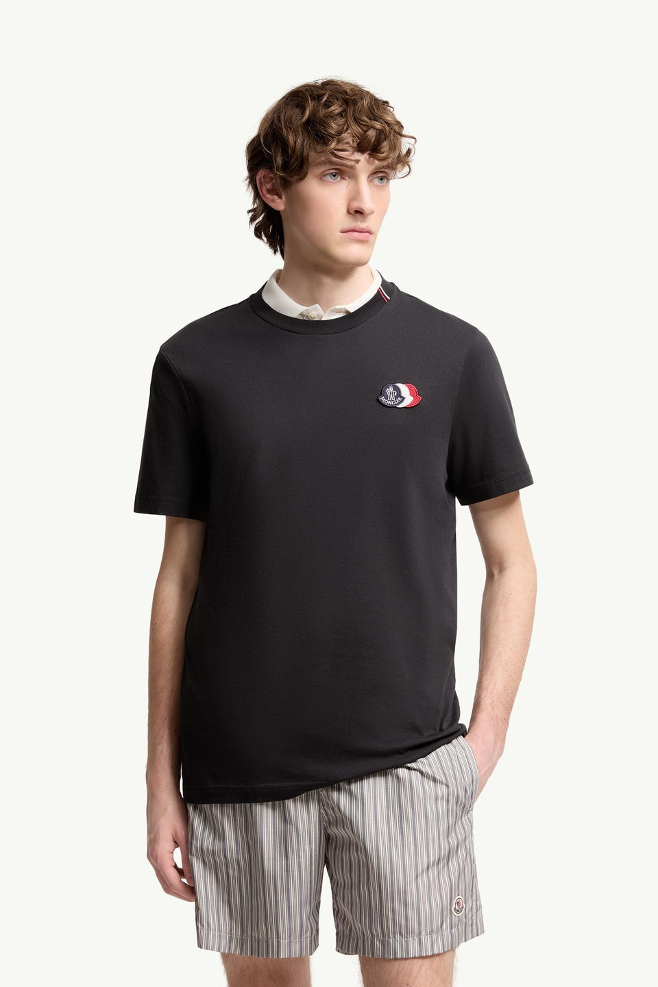 Moncler Embroidered Tricolor Logo Cotton T-Shirt Navy Blue Navy Blue