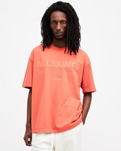 ALL SAINTS LASER SS CREW SUNTBURN ORANGE TSHIRT