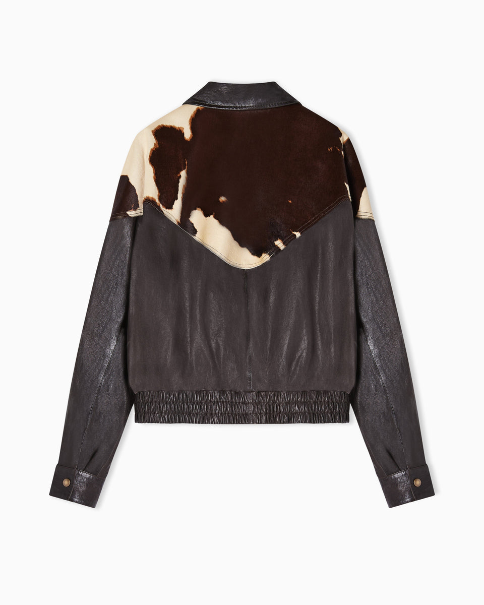 Emporio Armani Blouson jacket in washed, vegetable-tanned nappa leather with a pony skin-effect insert