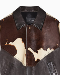 Emporio Armani Blouson jacket in washed, vegetable-tanned nappa leather with a pony skin-effect insert