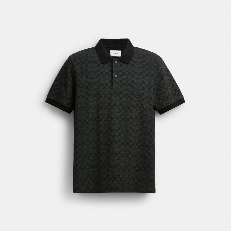 Coach Signature Polo In Organic Cotton Charcoal Signature
