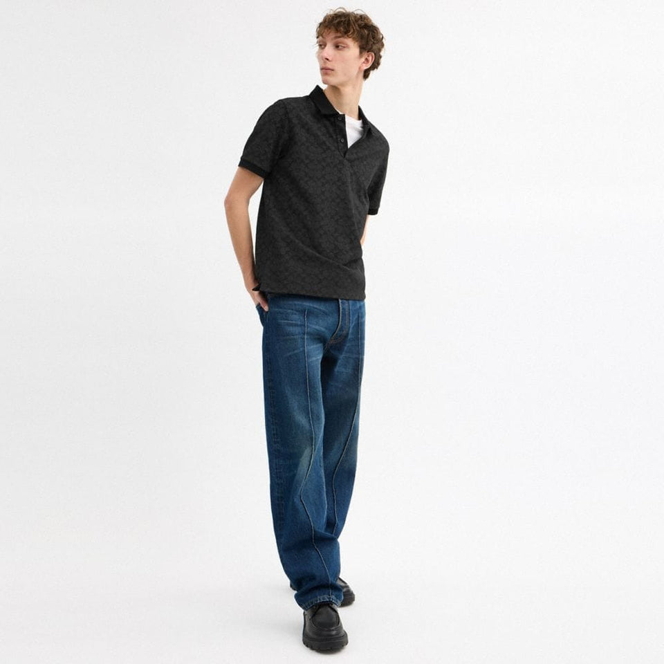 Coach Signature Polo In Organic Cotton Charcoal Signature